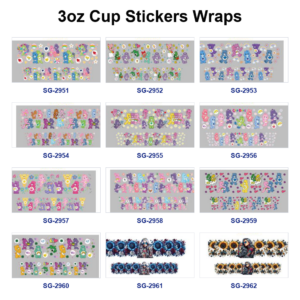 Wholesale 8pcs Colorful Cartoon Bear Floral Figure Print 3oz Cup Stickers Wrap OLY Exclusive