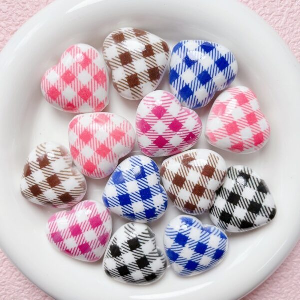 Wholesale Acrylic Plaid Heart Loose Beads DIY Jewelry Making Phone Charm Bracelet Craft Supply