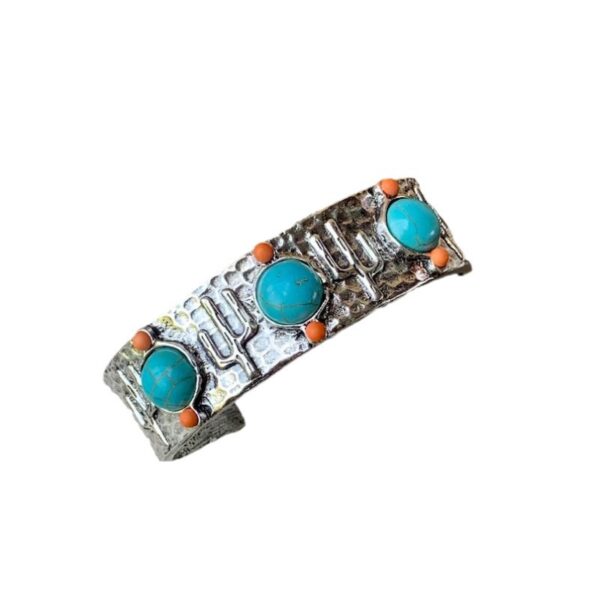 Wholesale Retro Bohemian Silver Tone Metal Open Cuff Bracelet With Turquoise Cactus Design Women S Fashion Accessory Everyday Party Gift
