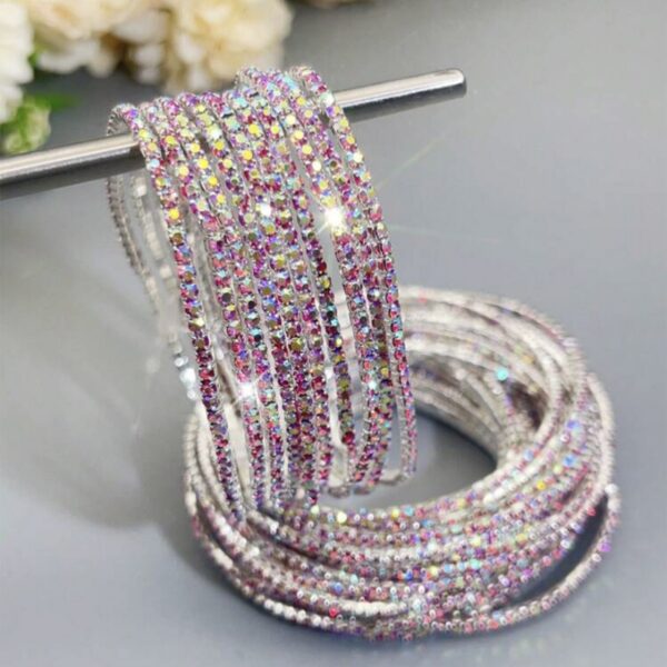 oly-e40b6d2d53b06f6686d4f79d009e15a8 Wholesale Stylish Silver Tone Rhinestone Elastic Tennis Bracelet Purple Crystal Bangle Women S Jewelry Accessory For Everyday Wear Resale