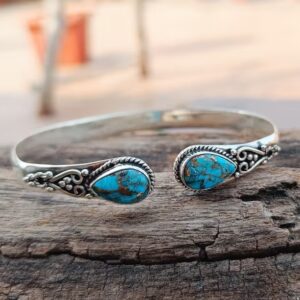 Wholesale Silver Tone Vintage Boho Turquoise Open Cuff Bracelet Stylish Jewelry Accessory For Everyday Wear And Gifting