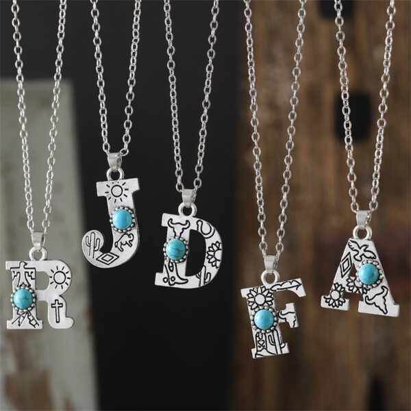 oly-e53adf963fff0ad2466d4674eaefc7db Wholesale Zinc Alloy Electroplated Choker Necklace Vintage Turquoise 26 Letters Pendant Everyday Women S Jewelry Accessory