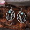 oly-e53d4b6592252bea3d54ed19ed35ea49 Wholesale Cactus Design Earrings Necklace Set Ancient Silver Turquoise Accent Trendy Hollow Out Geometric Jewelry For Gift Boutique Resale