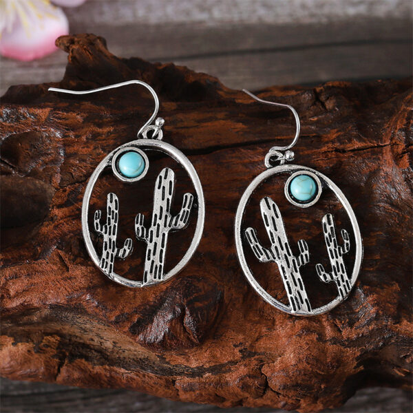 oly-e53d4b6592252bea3d54ed19ed35ea49 Wholesale Cactus Design Earrings Necklace Set Ancient Silver Turquoise Accent Trendy Hollow Out Geometric Jewelry For Gift Boutique Resale