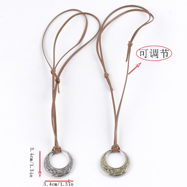 oly-e54c1fc6339074c5000a2afbaa15b708 Wholesale Electroplated Celtic Knot Round Pendant Necklace With Adjustable Leather Cord Nordic Retro Style Zinc Alloy Fashion Accessory
