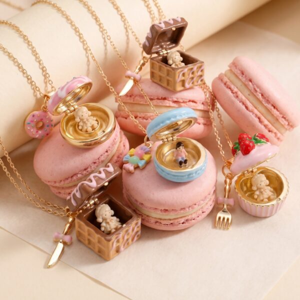 Wholesale Sweet Dessert Photo Locket Necklace Donut Macaron Pendant Trendy Jewelry Gift For Party Boutique Resale