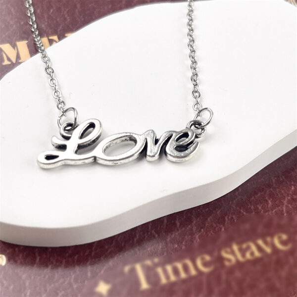 oly-e62354849030ea27e7351640da89f501 Wholesale Retro Love Letter Pendant Necklace Ancient Silver Alloy Choker Trendy Jewelry Accessory Gift For Women