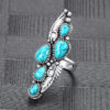Wholesale Antique Silver Zinc Alloy Turquoise Feather Ring Vintage Chic Jewelry Accessory
