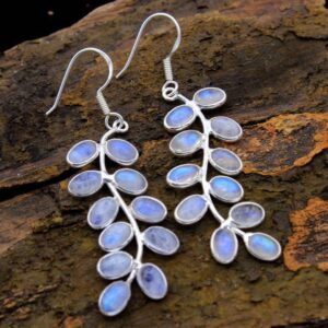 Wholesale Electroplated Alloy Leaf Moonstone Earrings Retro Chic Jewelry Accessory For Women