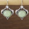 Wholesale Retro Bohemian Oval Green Synthetic Gemstone Pendant Earrings Silver Tone For Party Wear Fashion Accessory
