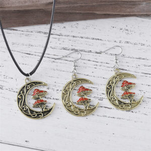 oly-e7d2b9da90aca4eea32971248af88715 Wholesale Moon And Mushroom Earring Necklace Set Cute Fashion Accessory For Girls Party Gift Boutique Resale