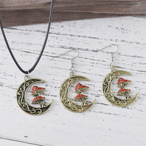 oly-e7d2b9da90aca4eea32971248af88715 Wholesale Moon And Mushroom Earring Necklace Set Cute Fashion Accessory For Girls Party Gift Boutique Resale