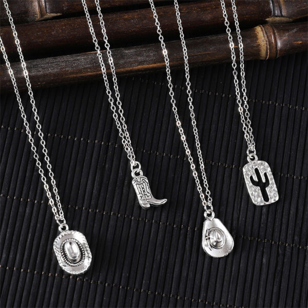 Wholesale Trendy American West Cowboy Pendant Necklace For Women Cactus Horseshoe Hat Retro Electroplated Zinc Alloy Jewelry Accessory