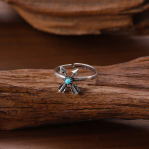 Wholesale Zinc Alloy Arrow Ring With Turquoise Antique Silver Finish Unisex Bohemian Trendy Jewelry Accessory