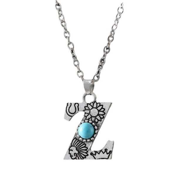 oly-e9f082840c74b0d1b5385675f9fb9436 Wholesale Zinc Alloy Electroplated Choker Necklace Vintage Turquoise 26 Letters Pendant Everyday Women S Jewelry Accessory