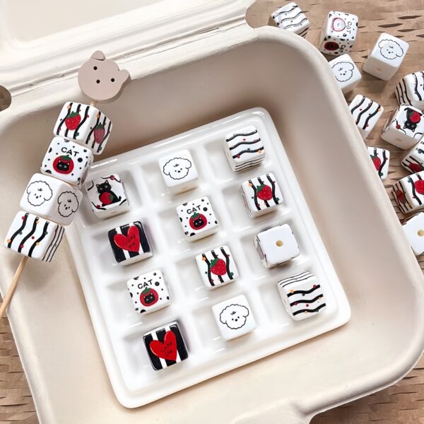 Wholesale Acrylic Square Loose Beads with Cute Cartoon Dog and Strawberry Cat Design for DIY Phone Charm Keychain Making