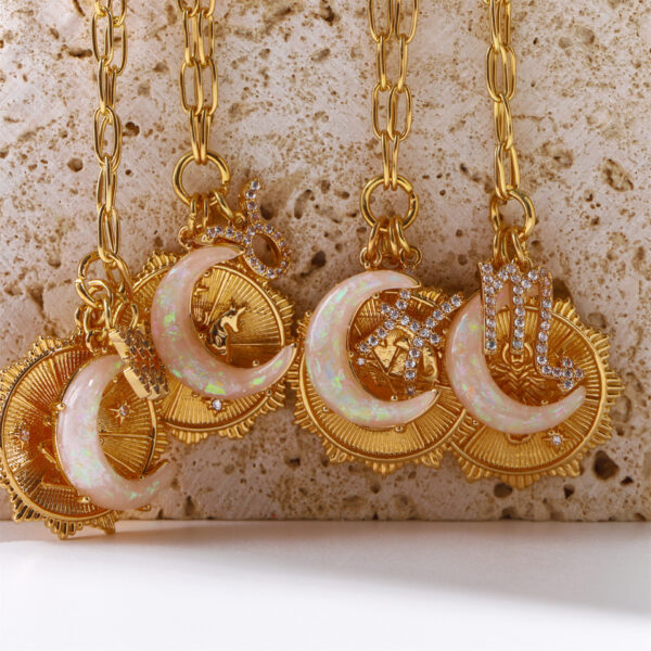 Wholesale 12 Zodiac Moon Opal Pendant Necklace For Women Casual Gift Fashion Accessory