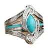 Wholesale Vintage Blue Turquoise Rhinestone Ring For Women Stylish Geometric Silver Tone Jewelry Accessory For Parties And Everyday Wear
