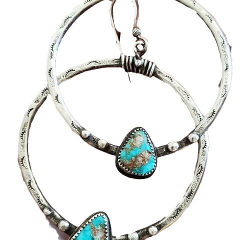 oly-ead7507c0b738a4296197ef1a4955d08 Wholesale Silver Plated Turquoise Hoop Earrings Vintage Handmade Creative For Women Everyday Wear