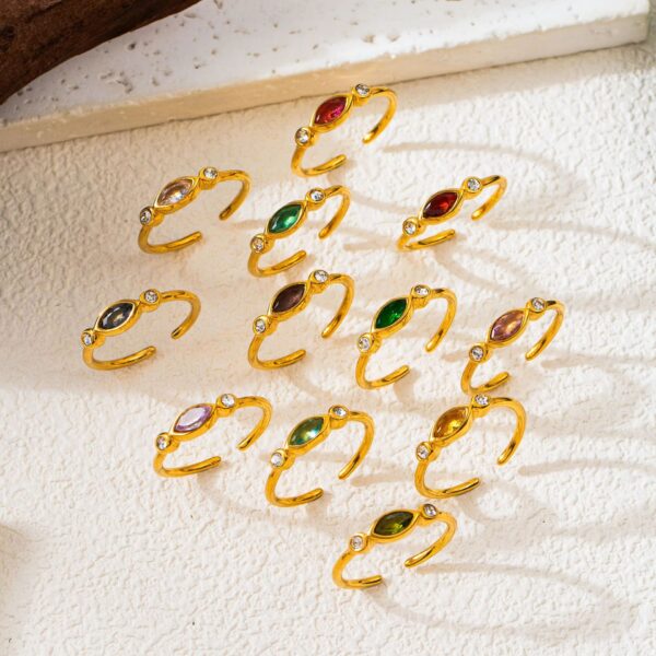 Wholesale Titanium Steel Electroplated Ring Marquise Cut Colored Zircon December Birthstone Jewelry Accessory
