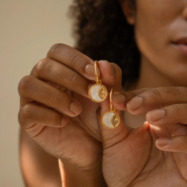 oly-eb2ab8841f9d33d79259226aa54a553d Wholesale Sun Coin Earrings For Women Electroplating Copper Moon Pendant With Mother Of Pearl Trendy Jewelry Accessory Gift