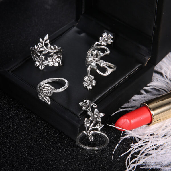 oly-eb8be0d2b5d9f80b3fd6ac15d5835712 Wholesale Retro Floral Vine Ring Set Antique Silver Hollow Out Design Fashion Jewelry Accessory For Everyday Wear