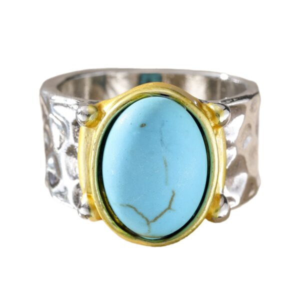 oly-ebafc4f81d5a137ea7f4f6b4762ab452 Wholesale Bohemian Turquoise Ring Wide Band Retro Geometric Style Zinc Alloy Electroplated Boutique Resale Gift