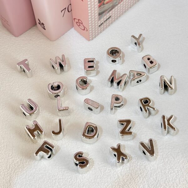 oly-ebb7b69c2b7c154c59b3d18d852e0eef Wholesale Mirror Silver Plated Acrylic Letter Beads Large Hole DIY Phone Charm Bag Pendant Jewelry Making Craft Supply