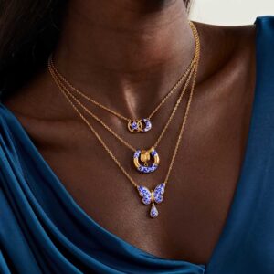 oly-ebbfa537e555a629b14df98762bb58aa Wholesale Stylish Stainless Steel Blue Porcelain Star Moon Drop Pendant Necklace Electroplated Finish Boutique Resale Jewelry Accessory