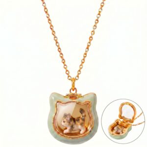 Green photo box cat necklace