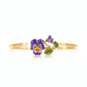 Purple pansy flower open bracelet