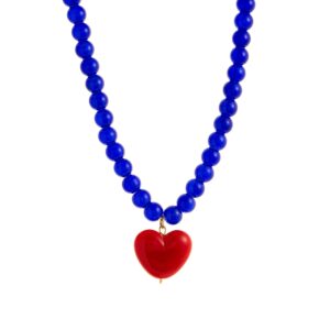 Heart-shaped necklace with blue chain