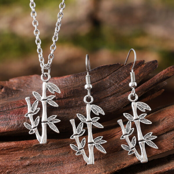 oly-ed112bb37fb33169daab597f7d7f7028 Wholesale Chinese Retro Bamboo Leaf Pendant Earring Necklace Jewelry Set Zinc Alloy Chic Gift Boutique Resale