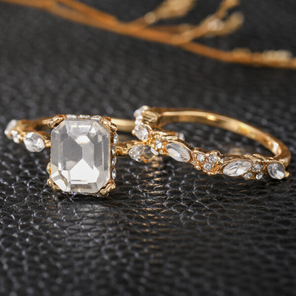 Wholesale Vintage Zircon Cluster Ring Set For Women Tone Alloy Wide Band Rings Party Casual Jewelry Accessory Boutique Resale Gift