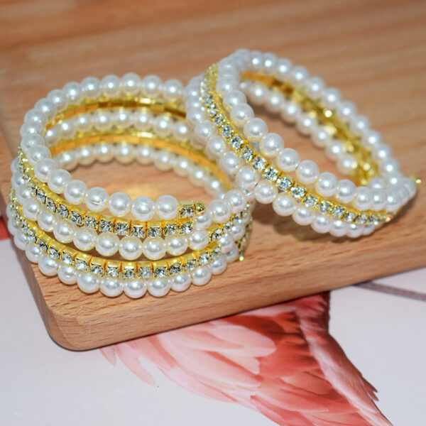 oly-edf0768b241aea00c0a3eb577a88b667 Wholesale Women Silver Tone Pearl Rhinestone Multi Layer Bracelet Bridal Wedding Party Jewelry Accessory