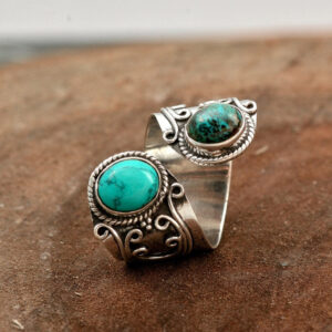 Wholesale Retro Turquoise Silver Adjustable Ring Women S Fashion Jewelry Accessory