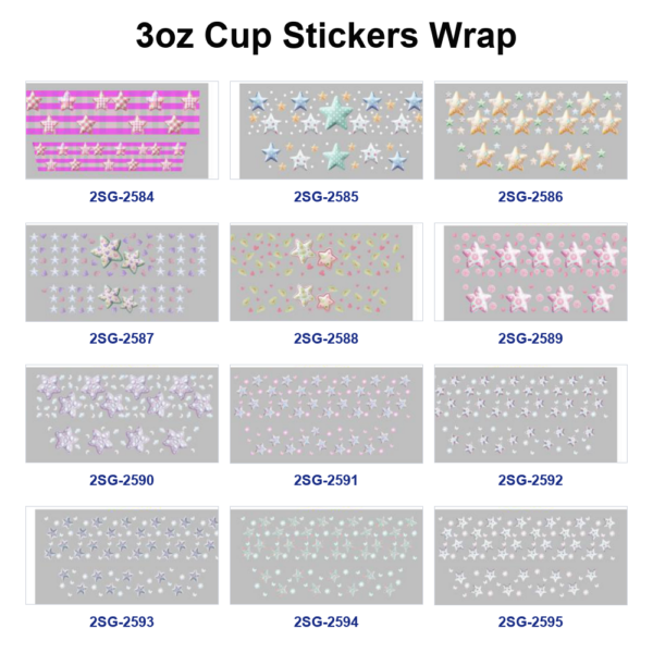 Wholesale 8pcs Plaid Star Pastel Star Print 3oz Cup Stickers Wrap OLY Exclusive