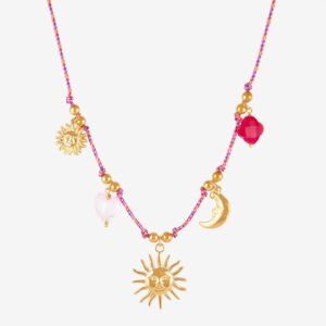 Red colorful rope sun necklace