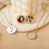 oly-ef4ba25c17d501b15cf51f524008b0ca Wholesale Pet Memorial Photo Locket Necklace Titanium Steel Electroplated Round Pendant Mother Of Pearl Jewelry Accessory For Dog Cat Lovers Gift