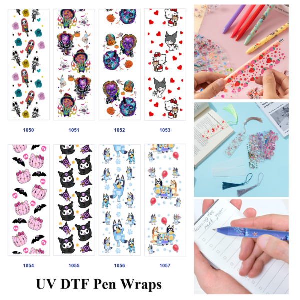 Wholesale 2/8/16pcs Skeleton Zombie Pumpkin Halloween Print Pen and Bookmark Stickers UV DTF Wraps OLY Exclusive