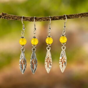 Wholesale Zinc Alloy Bright Silver Retro Wishing Stone Meteorite Pendant Earrings For Women Sun Pattern Literary Design Boutique Resale Jewelry Accessory