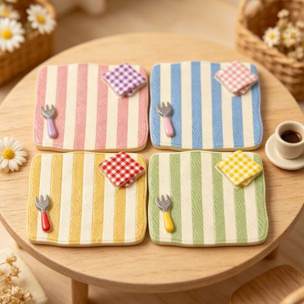Wholesale Resin Yellow Striped Checkered Tray for Dollhouse Decor DIY Craft and Home Decor