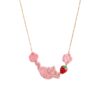 Wholesale Stainless Steel Electroplated Pink Cat Strawberry Flower Pendant Necklace Trendy Jewelry Accessory For Gift