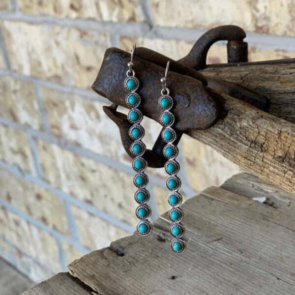Wholesale Bohemian Turquoise Alloy Earrings Retro Geometric Totem Jewelry Party Fashion Accessory
