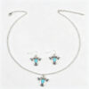 oly-f137b146c051f3d0991f1c0104afa73e Wholesale Vintage Western Bull Head Turquoise Inlay Necklace And Earrings Set Zinc Alloy Bohemian Chic Jewelry Accessory For Boutique Resale