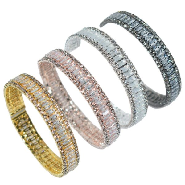 Wholesale Rhinestone 3 Row Open Bangle Bracelet For Women Silver Fashion Jewelry Office Style Boutique Resale Gift