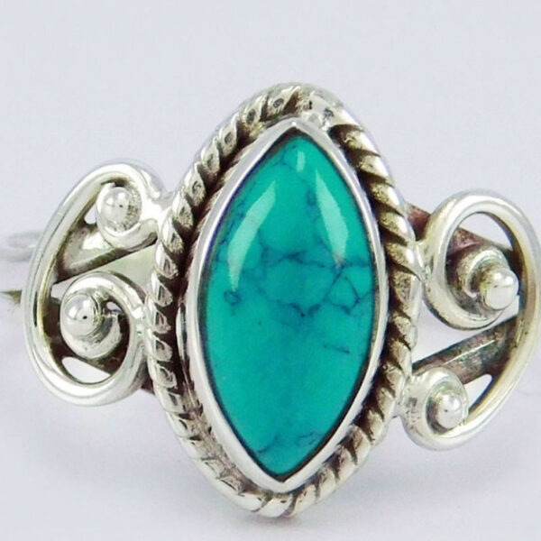 oly-f160f30edbff444f39b8e9aad36f7408 Wholesale Zinc Alloy Turquoise Textured Ring Antique Silver Vintage Geometric Design Statement Jewelry For Women Boutique Fashion Accessory