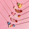 Wholesale Stainless Steel Electroplated Pink Cat Strawberry Flower Pendant Necklace Trendy Jewelry Accessory For Gift