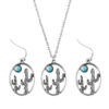 oly-f176cfcaa48a15bc987ec2f31463faf0 Wholesale Cactus Design Earrings Necklace Set Ancient Silver Turquoise Accent Trendy Hollow Out Geometric Jewelry For Gift Boutique Resale