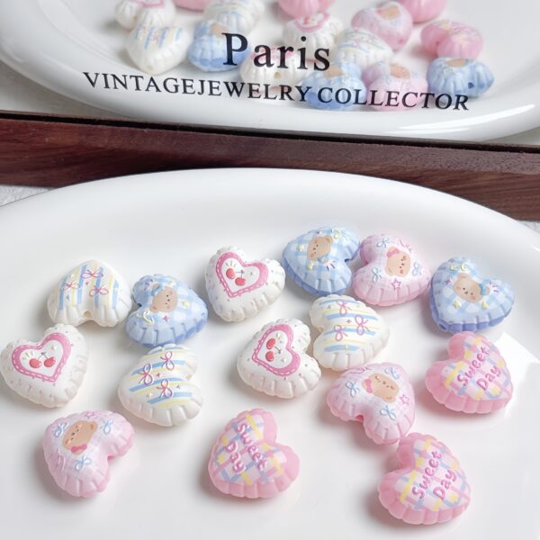 Wholesale Cute Acrylic Embossed Charms for DIY Phone Chain Bag Pendant Car Key Accessory Bow Cherry Bear Heart Designs
